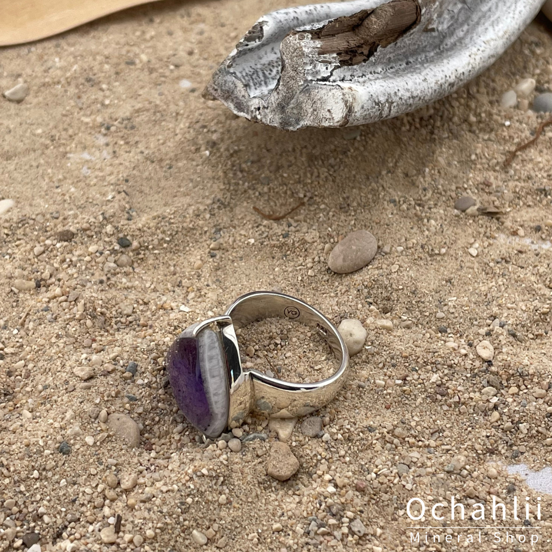 Amethist-Elestiaal-Ster (Mexiko) silberner Ring Größe 57