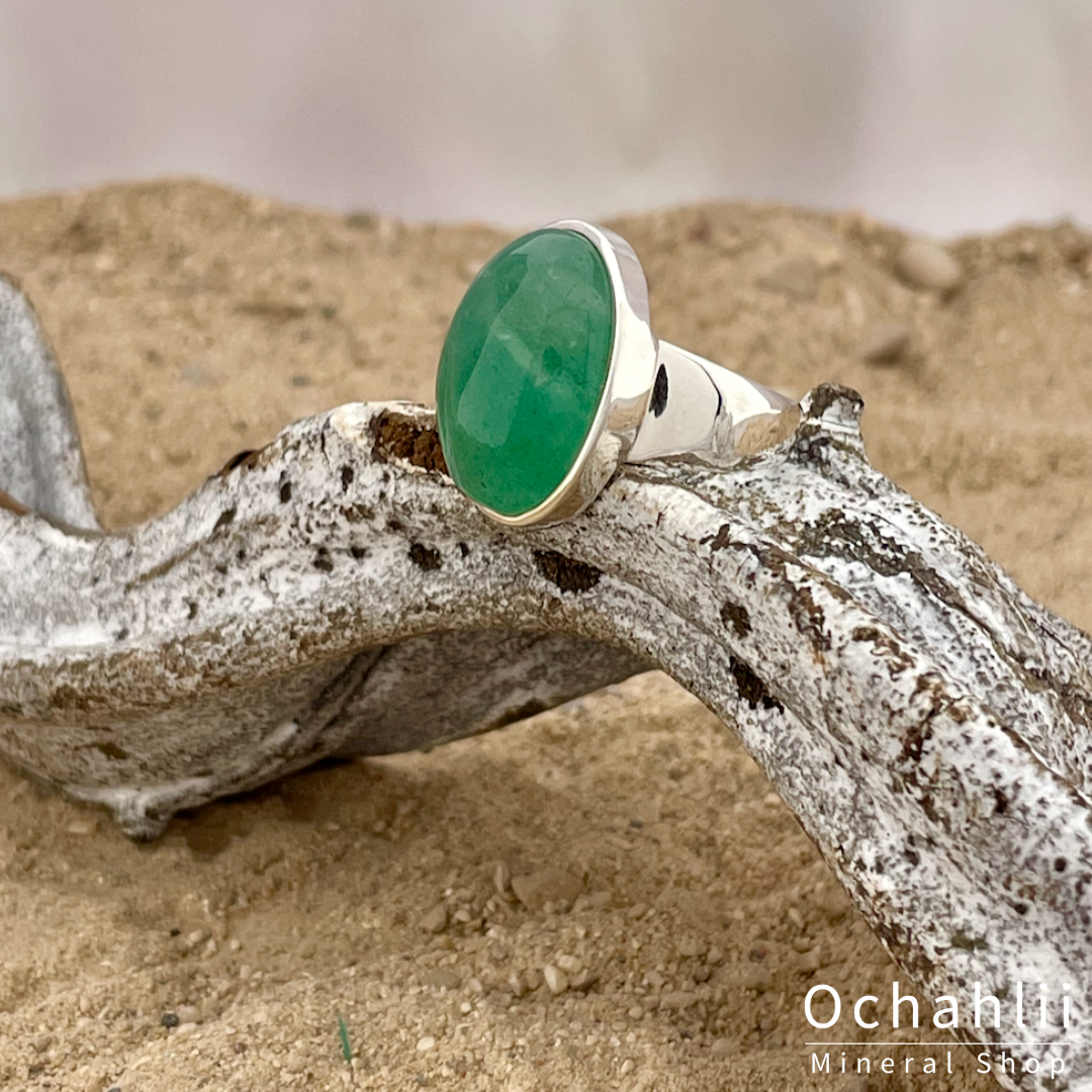 Aventurine silver ring size 55