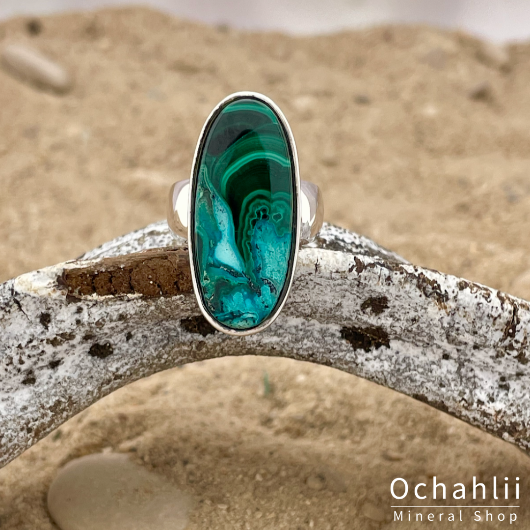 Malachiet-Chrysocolla zilveren ring maat 53