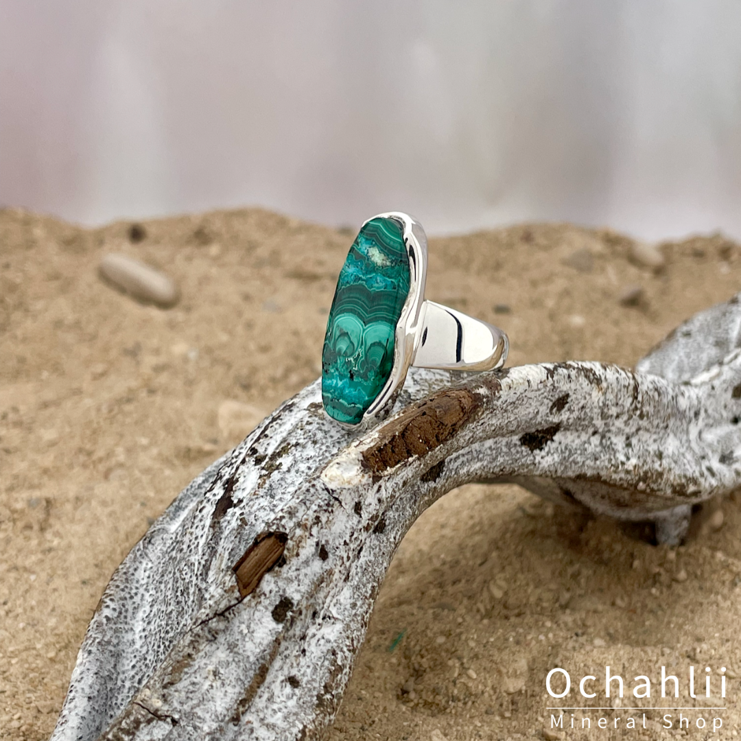 Malachiet-Chrysocolla zilveren ring maat 57