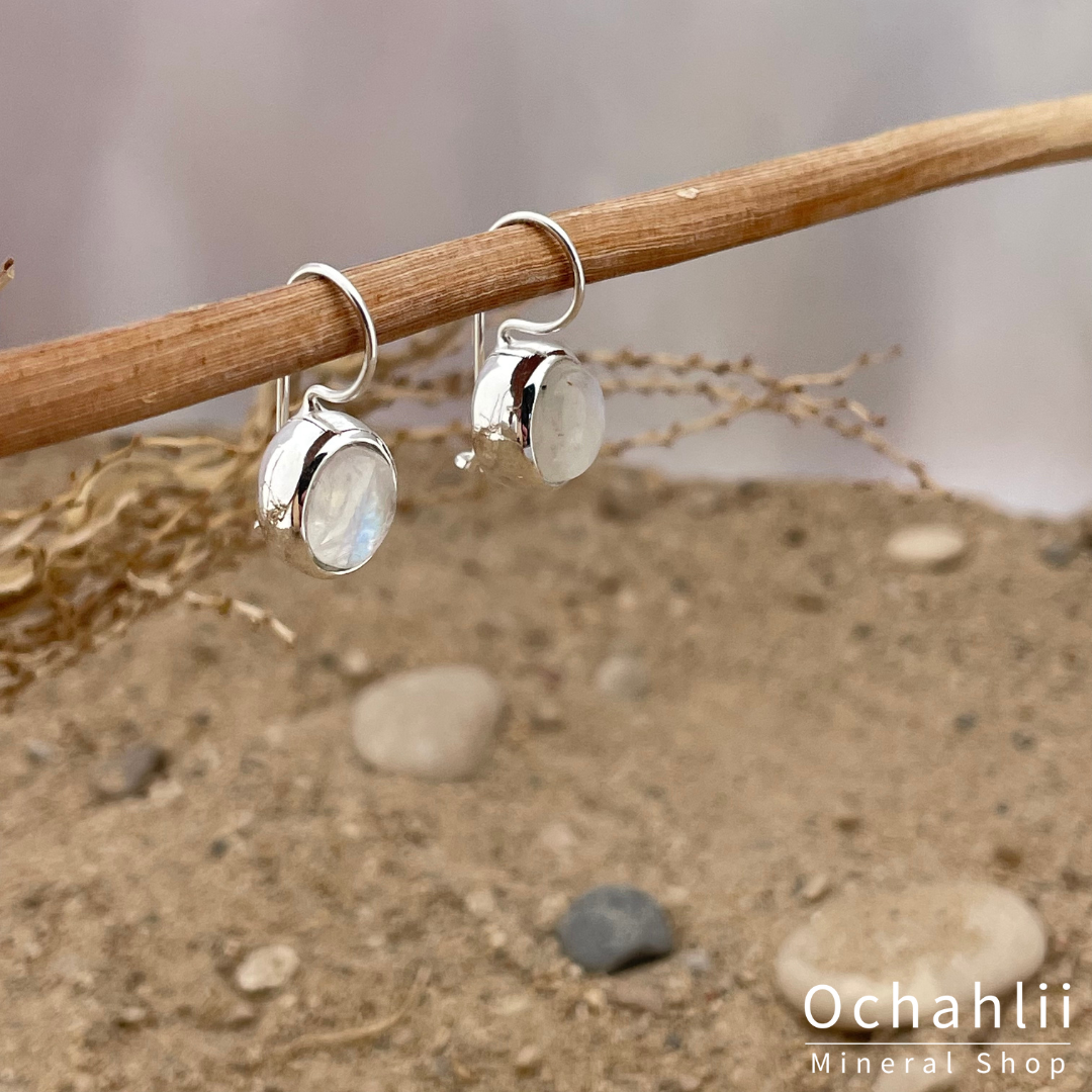 Rainbow Moonstone Silver Earrings