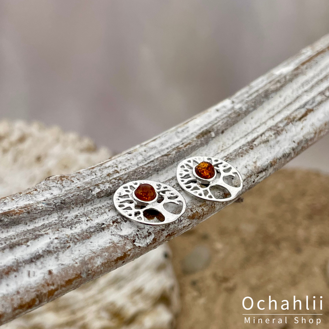 Barnsteen (Amber) zilveren oorstekers