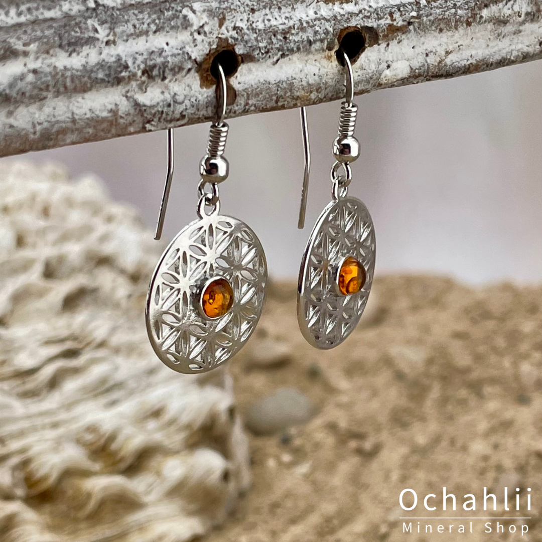 Amber (amber) silver earrings