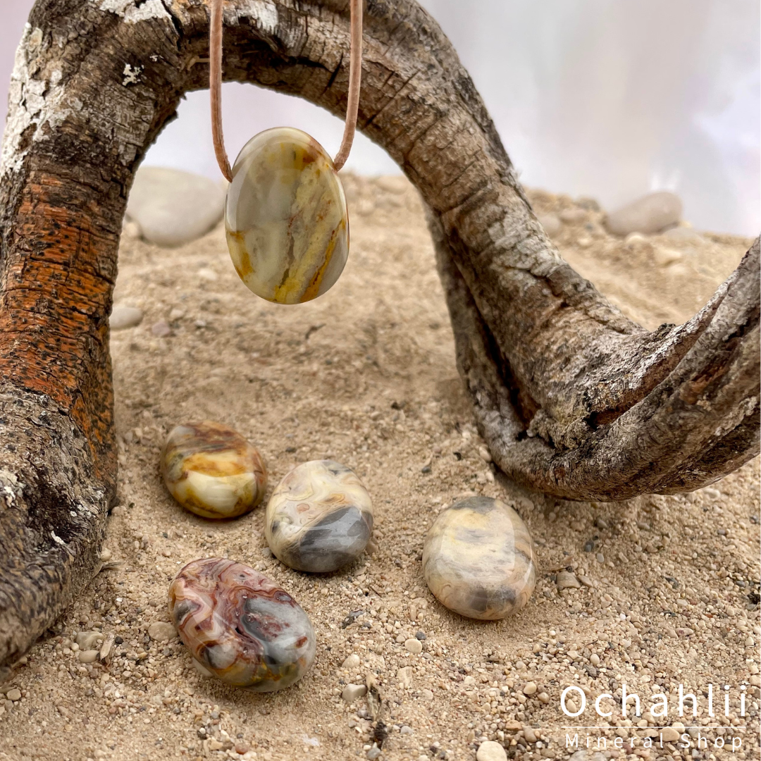 Agate Crazy Lace pierced pendants.