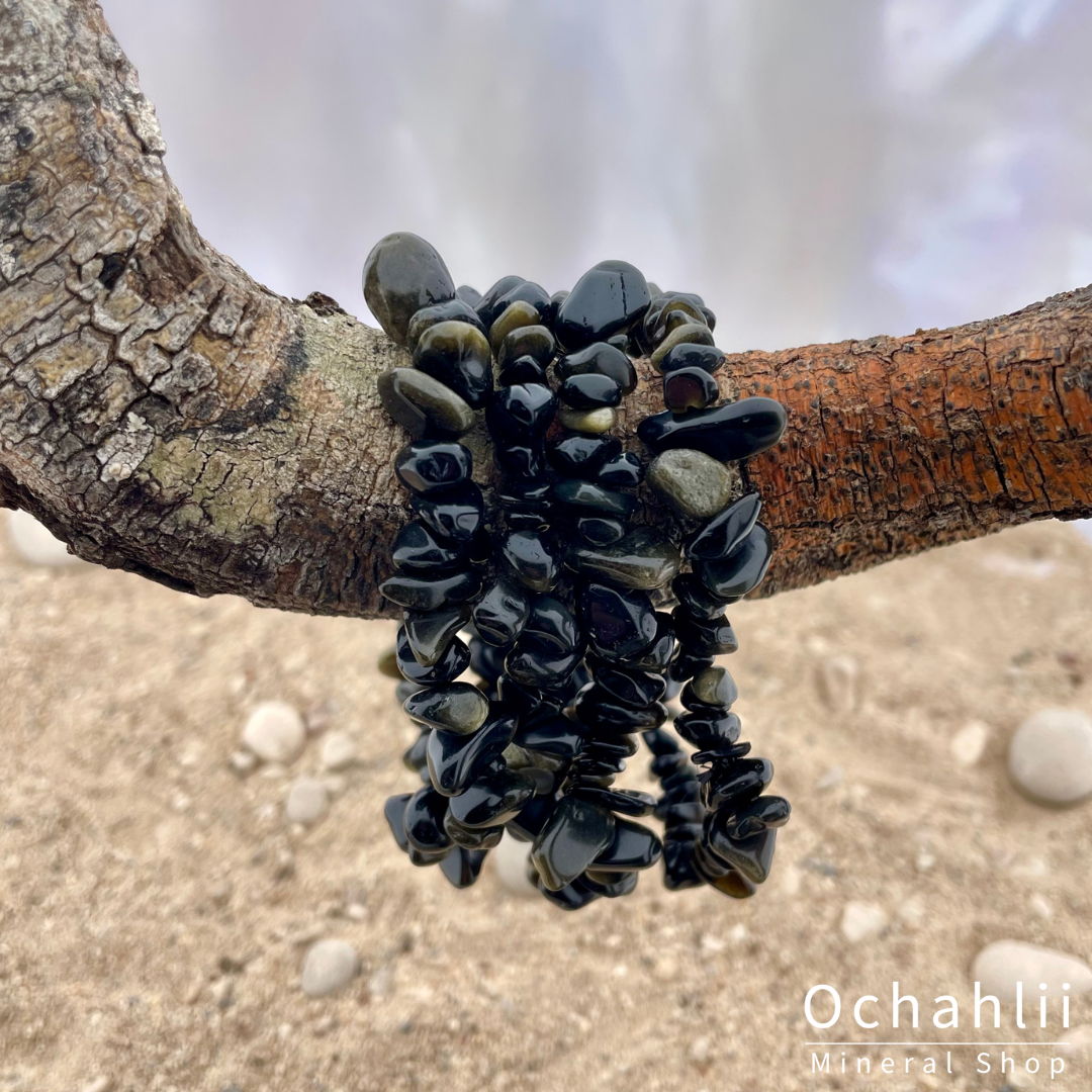 Obsidiaan goud splitarmband