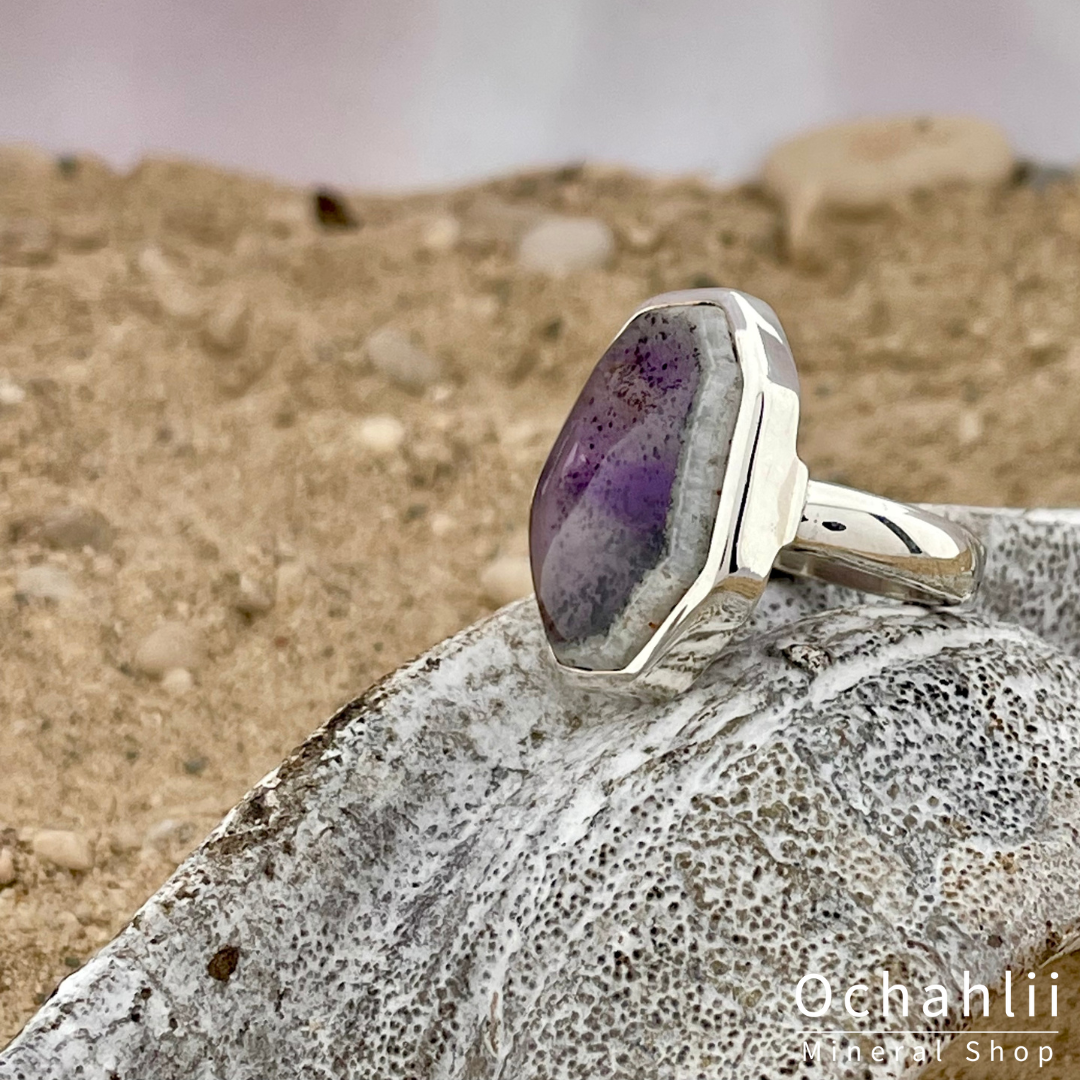 Star Amethyst - Elestial (Mexico) silver ring size 55