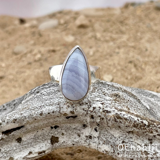 Blue Lace Agaat (Chalcedoon) zilveren ring maat 52