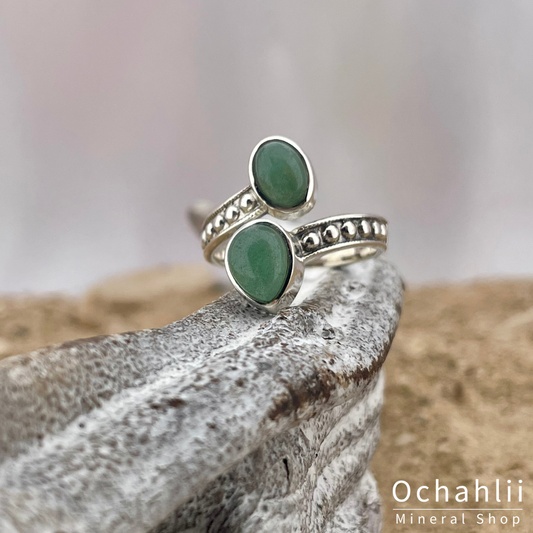 Aventurine silver ring size 57<br> <span style="font-weight:bold;">"Prosperity"</span>