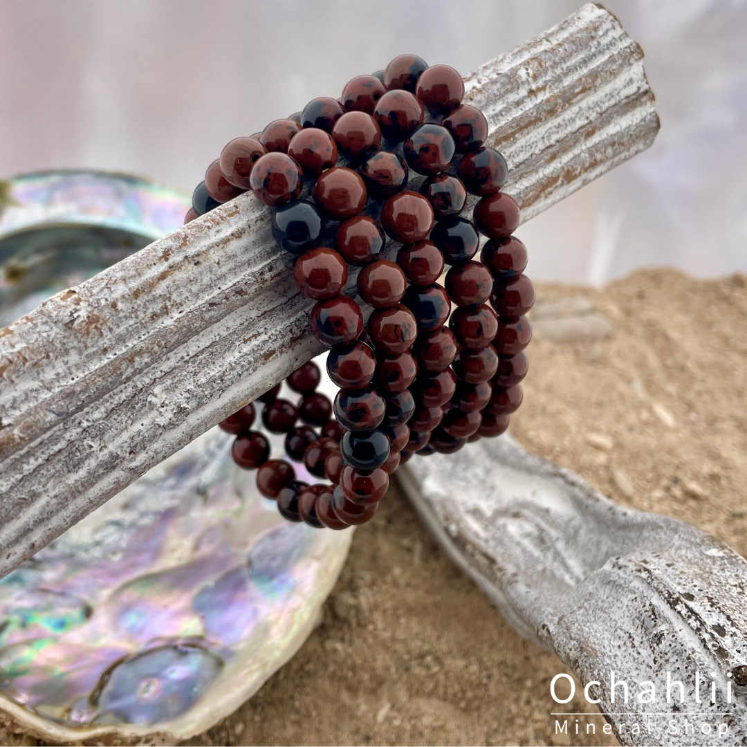 Obsidiaan mahony armband 8mm