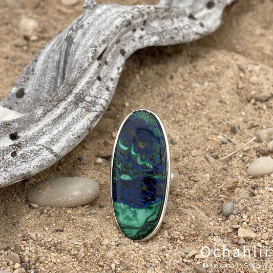 Azurite Malachite silver ring size 54<br> <span style="font-weight:bold;">"Positive Mood"</span>