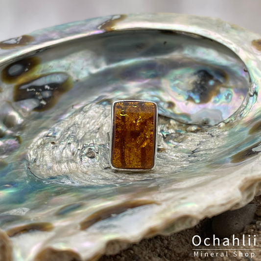 Amber silver ring size 52<br> <span style="font-weight:bold;">"Vitality"</span>