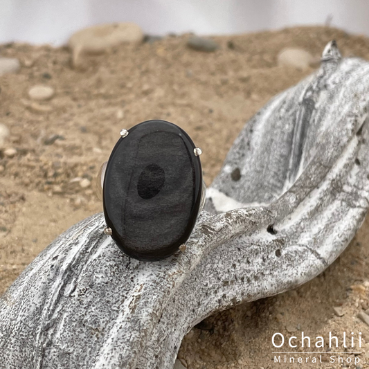 Obsidiaan (zilver) zilveren ring maat 59